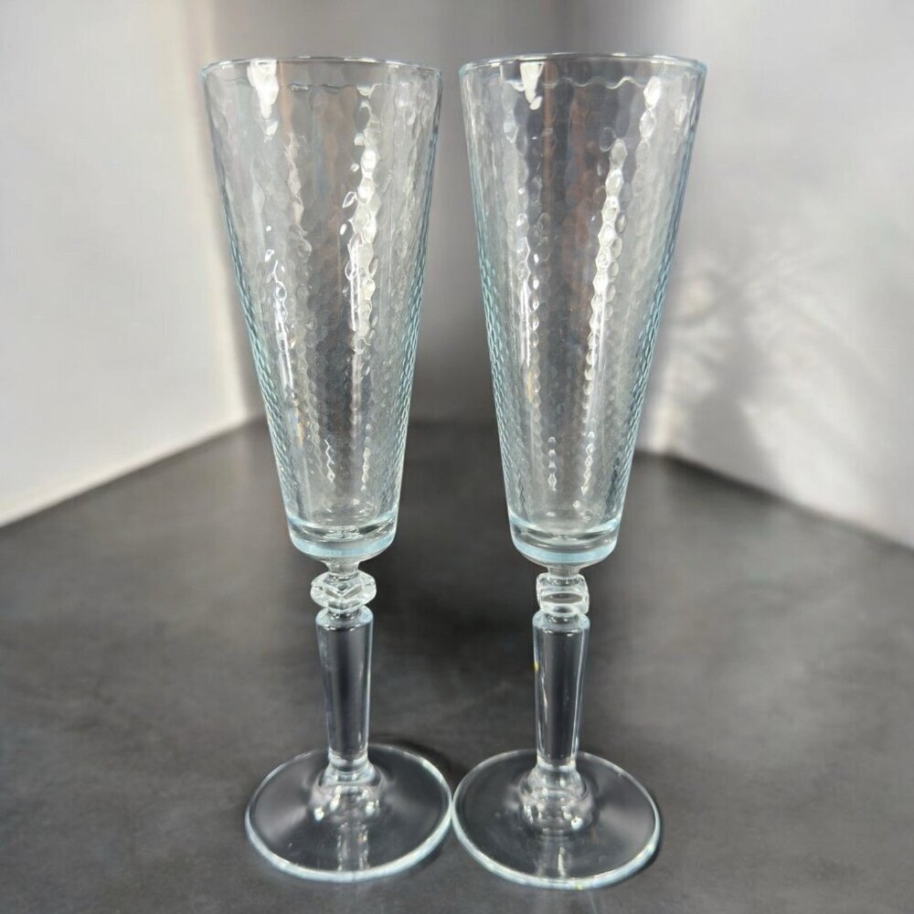 Champagne Flutes Crystal Glasses Honeycomb Pattern Set 2 Drinking Glasses Cups